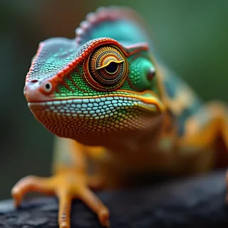 Chameleon lizard, realistic, ultra detailed, close up shot, 8k, Warm